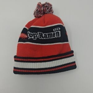 Nissin Top Ramen Pompom Beanie Hat Youth Black Orange OS Adjustable Knitted